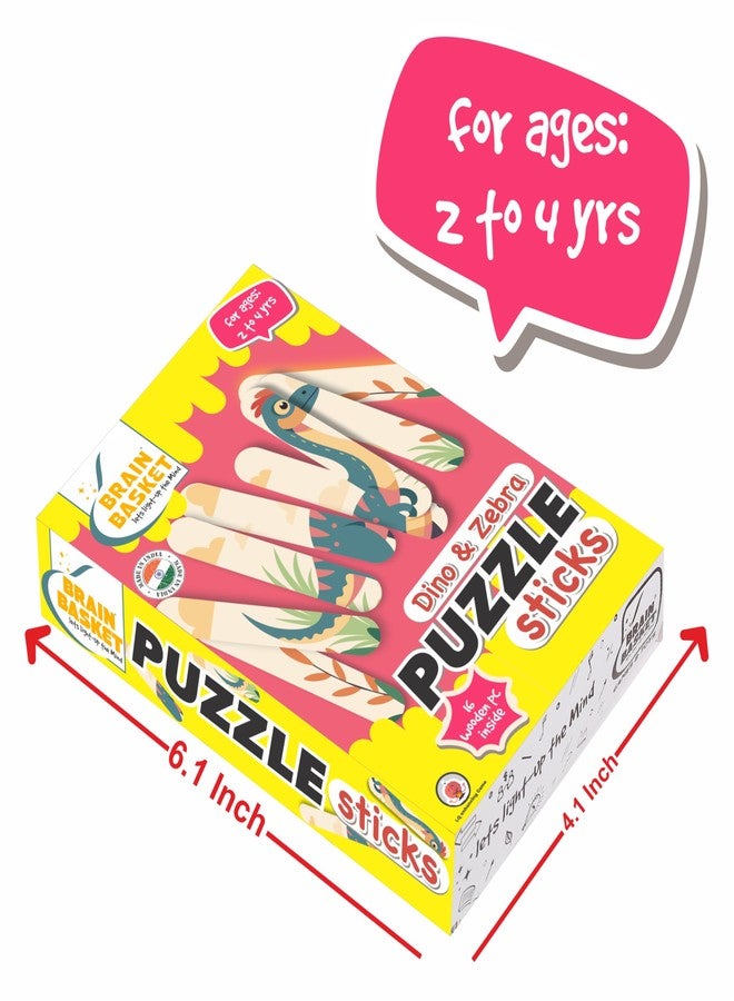 BRAIN BASKET Pack of 2 Animal Puzzle Sticks for Kids 2-4 Years | Educational Montessori Jigsaw Puzzle | Early Learnin Animal Names Dinosaur, Zebra| Puzzle & Scrabble Game for Kids - Image 2